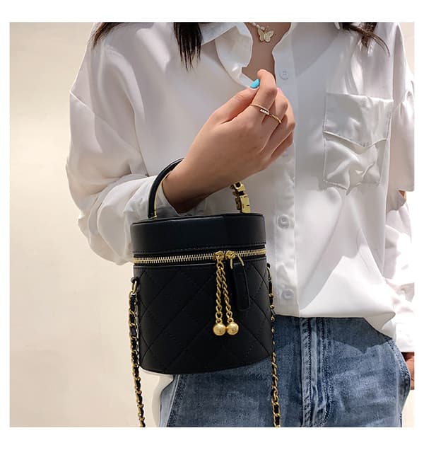 Dames Cylinder Top Handle Crossbody Taske Sort