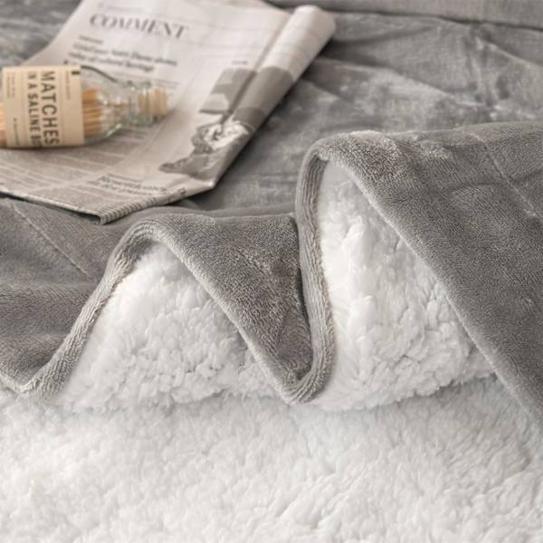 Grå Fleece Tæppe - Sherpa Tæppe - til Sofa - Varm - til Vinter (Grå, 70x100cm)
