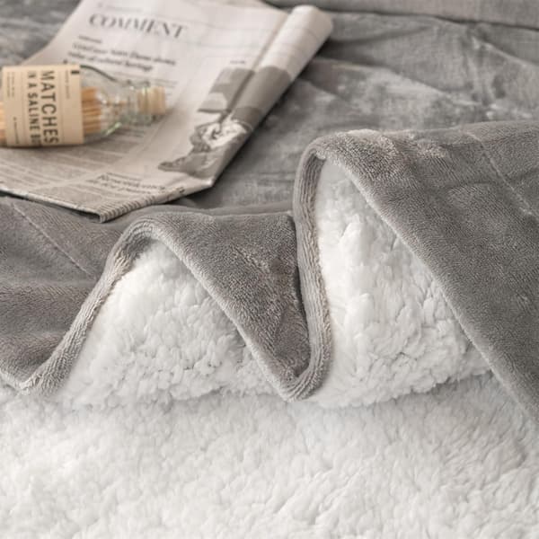 Grått fleeceteppe - Sherpateppe - til sofa - Varmt - til vinter (Grå, 70x100cm)