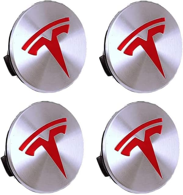 Tes-la Model 3 Model S Model X Hjulnavkapslar, Hjulnavkapslar Kit, 4 st Logotyp Hjulnavkapslar -Silver & Röd