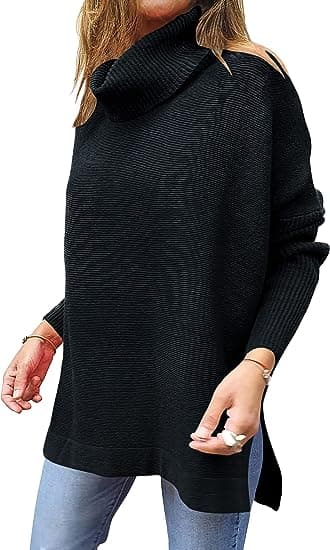 Kvinners Turtleneck Oversized 2022 Lang Batwing Erme Spilt Hem K