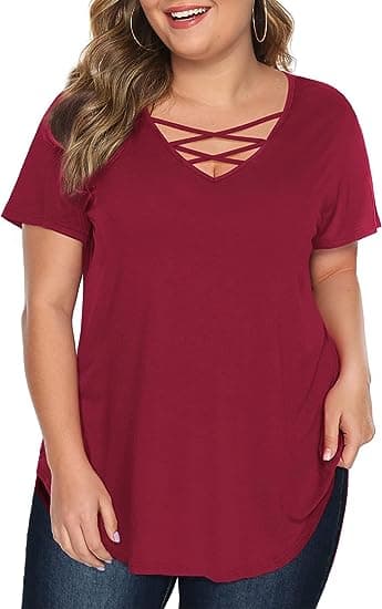 Kvinnors Plus Size Topp Kortärmad Kors V-ringad Tee XXL