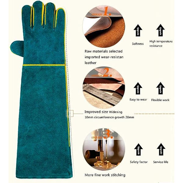 Eläintenkäsittelyhanskat, puremattomat, 60 cm kestävät purentaa kestävät hanskat kylpemiseen, hoitoon, hitsaukseen, koiran/kissan/linnun/käärmeen/papukaijan/liskon/matelijan käsittelyyn - naarmuuntumista/puremista kestävät suojahanskat