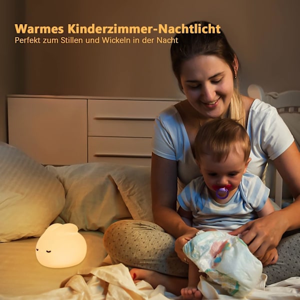 Kanin Natlampe til Børn, Baby Natlampe, Dæmpbar LED Touch Lampe til Børn, Kanin LED Natlampe til Børn, Kanin Natlampe (11D x 9.5B x 10