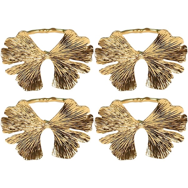 4 st Ginkgo Blad Servettring Hållare Blad Servett Spänne Metall Servettringar Servett Spänne för Thanksgiving Jul Bröllop Middag Semester Dekor