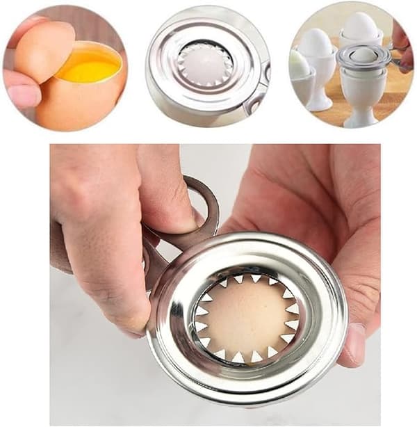 Rustfritt stål eggeskjærer, sølv eggeskjærer, kokt egg flaskeåpner, E