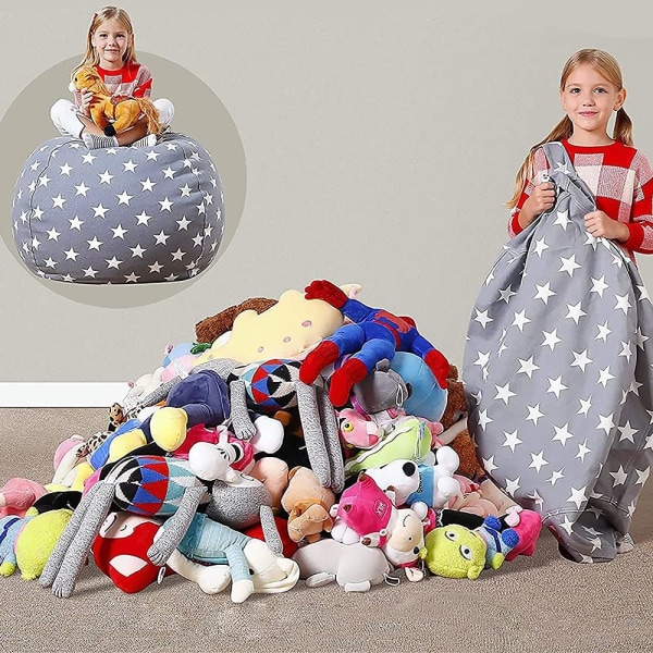 Oppbevaringspose for utstoppede leker, oppbevaringspose for utstoppede leker for barn, sammenleggbar oppbevaringspose for utstoppede leker for barn, lerretsleketøy oppbevaringspose med glidelås, behagelig myk, for lesing og oppbevaring av leker