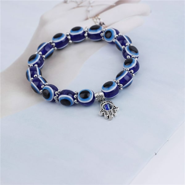 Sød tyrkisk øje nøglering med 1 Hamsa 10mm armbånd med blåt øje