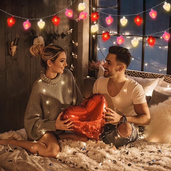6m 40 LED Valentinsdag dekorasjonslys, 8 lysmodushjerte