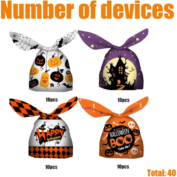 40 kpl Halloween-karkkipusseja, Halloween-paperikarkkipusseja, muovisia pakkauspussit, kurpitsakarkkipusseja, pupunkorvakarkkipusseja, välipalapusseja, leivontaevästepusseja, lahjapusseja