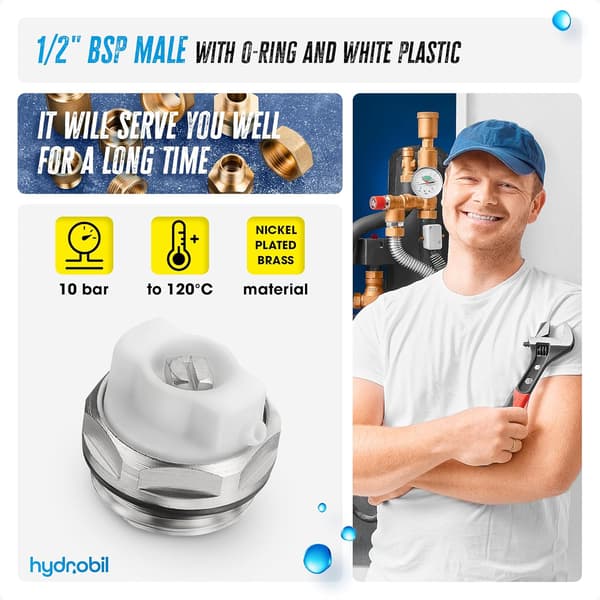 Pakke med 10 manuelle radiatoravløpsventilhetter - 1/2\"