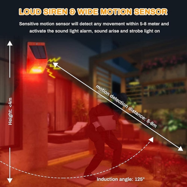 Solcellsensor Strobe Ljus Achort Ip65 Vattentät Led Detektor Med