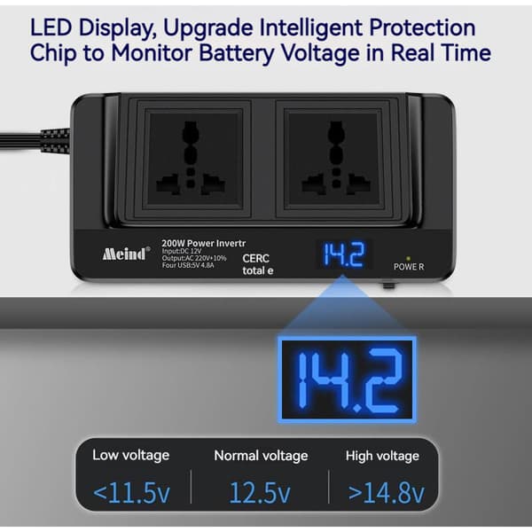 200W Bilomformer 12V til 220V Strømomformer Fire USB-porter + Du