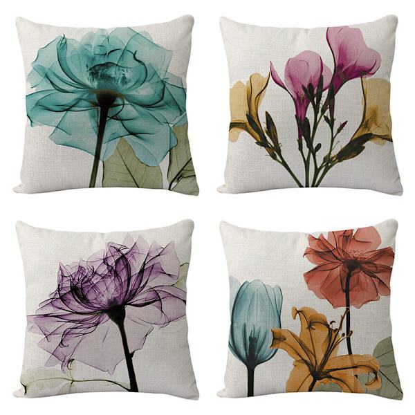 Set med 4 putetrekk 45 x 45 cm Polyester og lin dekorative