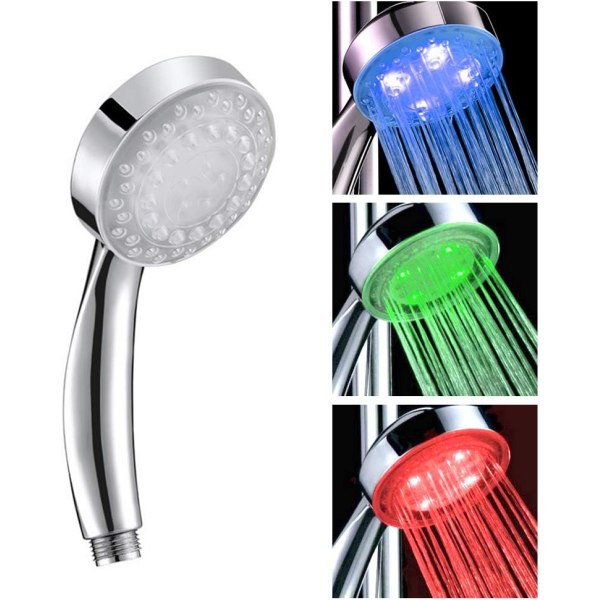 LED-duschhuvud 7 färgskiftande blå/grön/röd vattenljusglöd