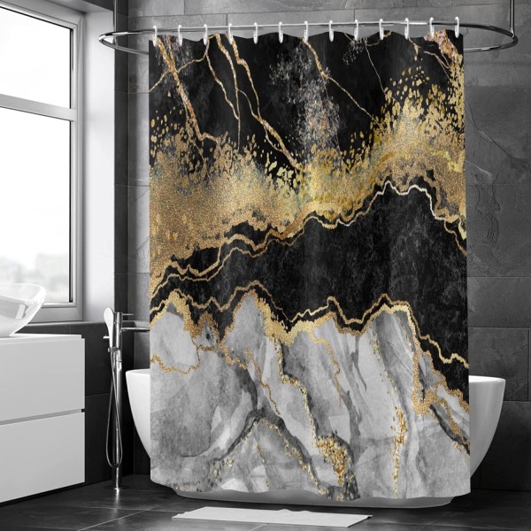Svart och guld marmor duschdraperi abstrakt textur lyx show