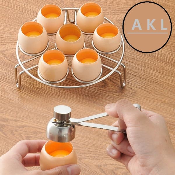 Eggåpner i rustfritt stål, eggehvite separator, eggkutter i rustfritt stål, enkelt kjøkkenverktøy for hardkokte egg (sølv)
