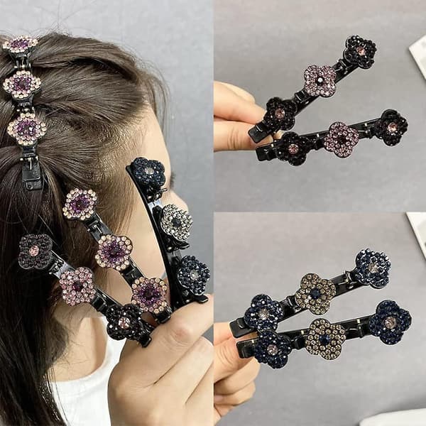 4 stk. Trekløver Side Hårclips, Seksjonering Hårclips, Sateng Stoff Hårbånd, Hårclips For Styling Seksjonering, Damer Glitrende Rhinestone Flo