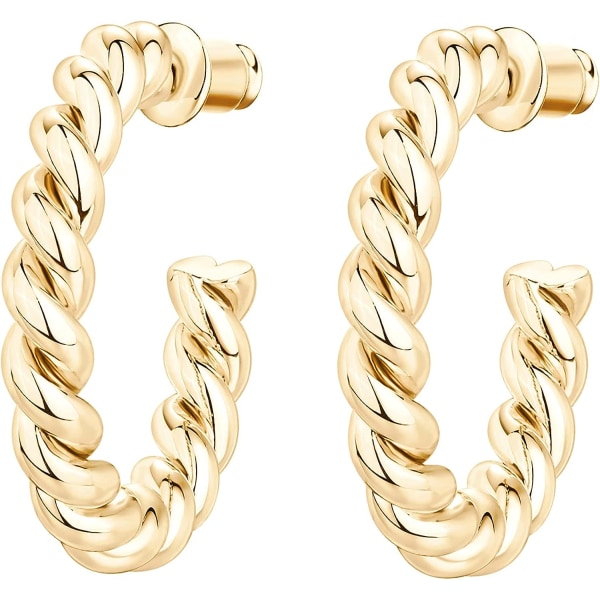 14K Guldpläterad 925 Sterling Silver Twisted Rope Round Hoop Earri