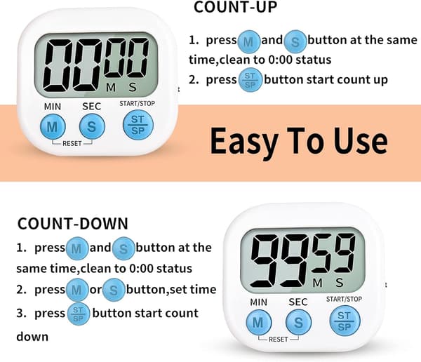Timer til børn, stort display, køkkentimer digital, magnetisk B