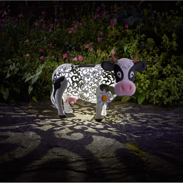 Smart Solar Grazing Cow Metal Silhouette