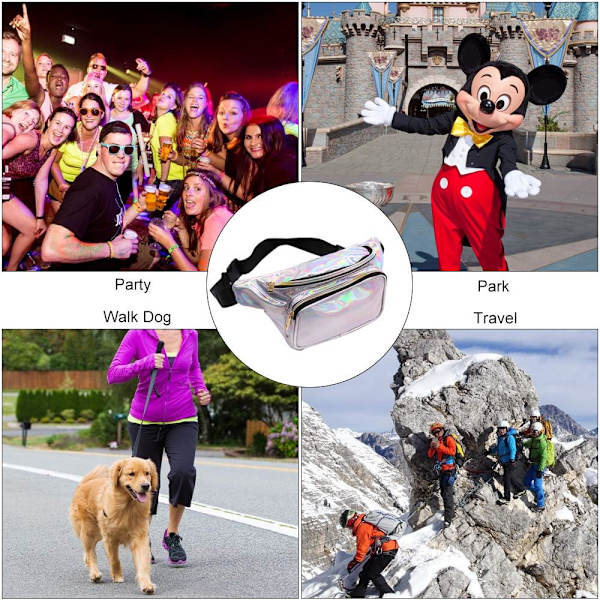 Fanny Packs för kvinnor holografiska väskor, PVC vattentät reflekterande bältesväska, mode midjeväska med justerbart bälte, silver, rosa, svart glitter Fann