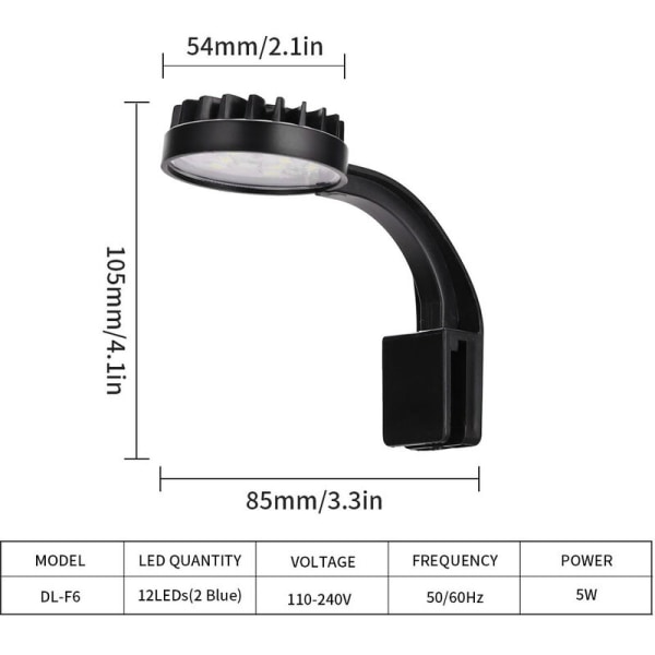 Pieni LED-valaisin akvaarioon, sininen valkoinen USB-liitäntä