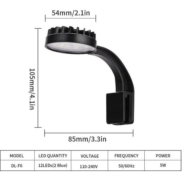 total Liten klipslampe for akvarium LED-belysning blå hvit USB mi