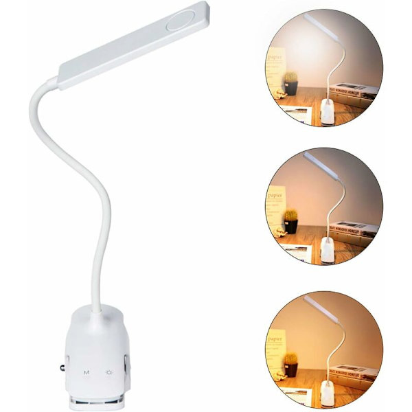 Läslampa, 24 LED USB-laddningsbar klämlampa 3 färger och 3