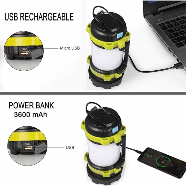 Campinglanterne, USB-oppladbar LED-campinglys, dimbar IP65