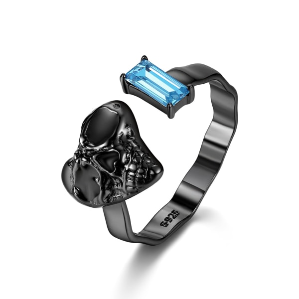 Halloween Gotisk Dödskalle Öppen S925 Sterling Silver Förlovningsring Unik