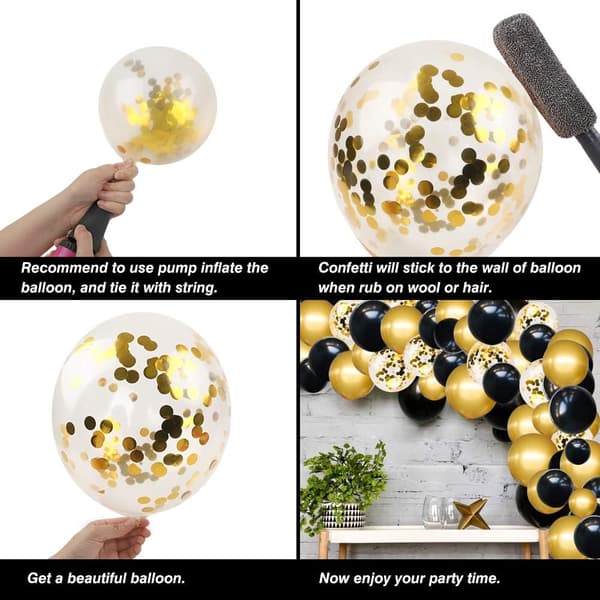 Sort og guld ballonbue guirlande sæt med sort guld konfetti