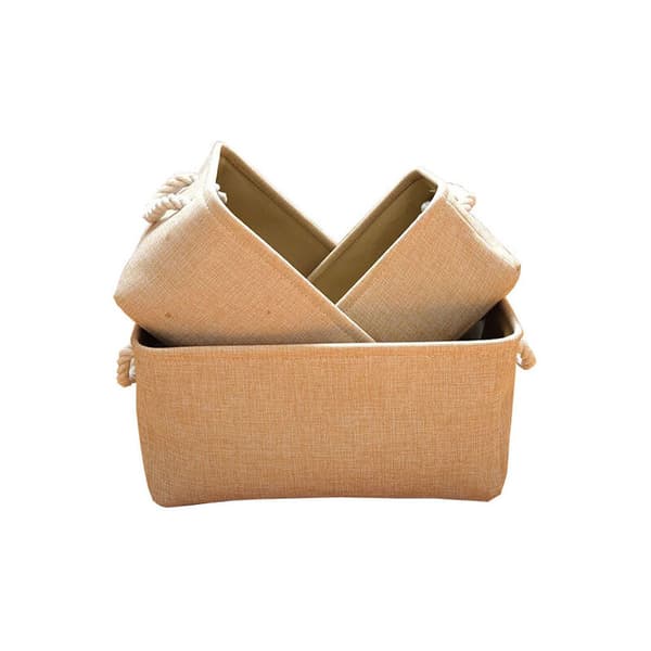 Tykk lerrets sammenleggbar oppbevaringskurv (beige, medium)