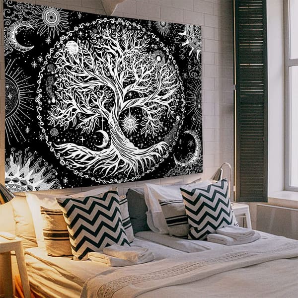73*95cm Sort Sol Vægophæng Psykedelisk Gobelin Stjernehimmel Mandala