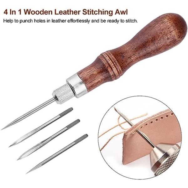 4 in 1 puinen kahva nahka ompelu neula ompelu DIY nahkatyöt H
