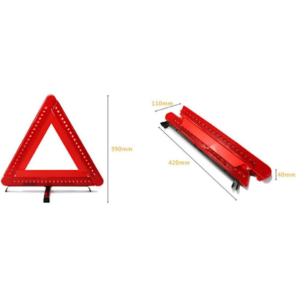 Foldbar LED Advarselstrekant Sikkerhed Bil/Vejsides Refleks Emergency Trekant Reflektor Blinkende Lys