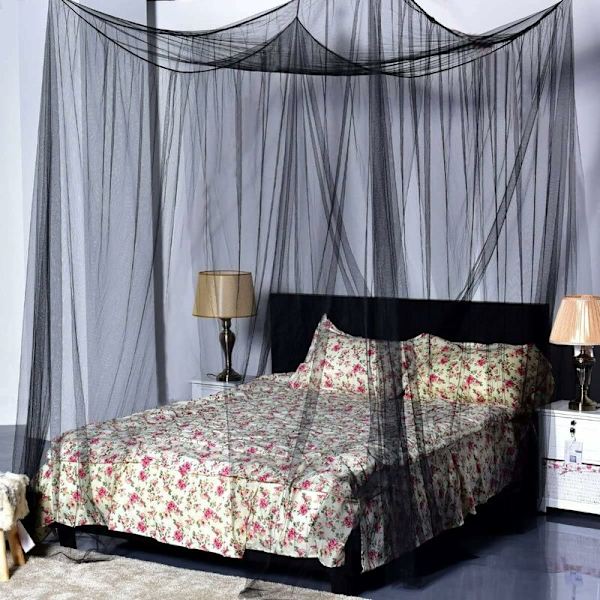 Myggnetting, King Size Fire Corner Post Canopy Gardiner for Sing