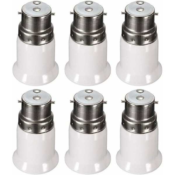 B22 til E27 Adapter Socket for LED-pære, AC 230V, Konverteringsadaptere for å endre fra B22 til E27, Bajonett-skruesockel, Sett med 6