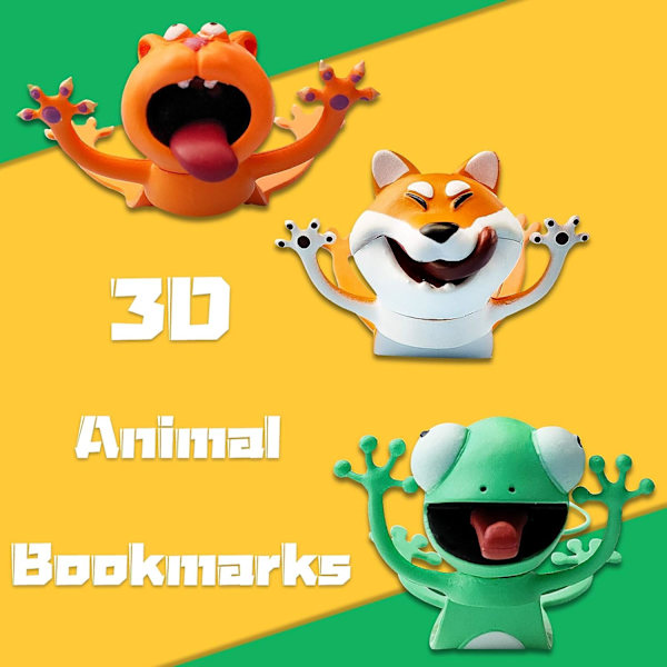 3D-kirjanmerkit lapsille, hauskat eläinkirjanmerkit lapsille, pojille, tytöille ja lukemisen ystäville (gekko)