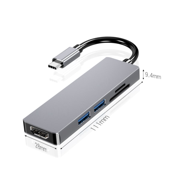 USB-C-hubb, 5-i-1-dockningsstation för Windows-bärbara datorer, Mac-datorer och andra Type-C-enheter, 28*111*9,4 mm