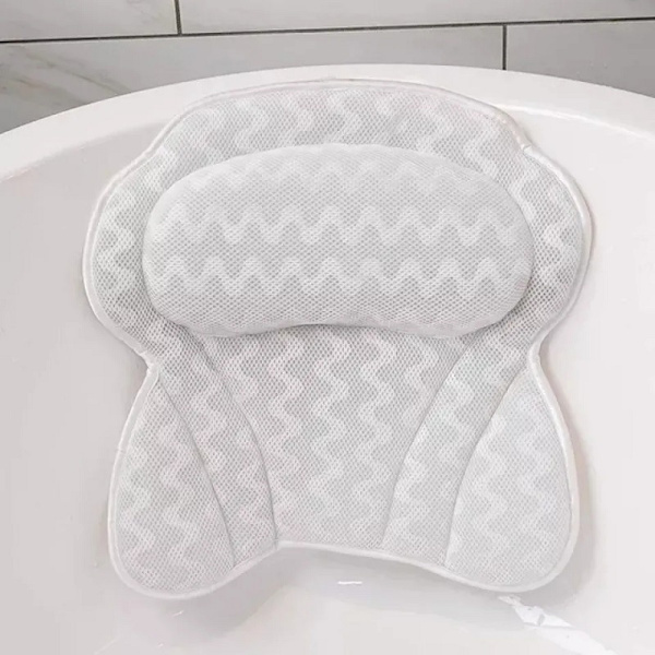 Lyxigt badkudde för badkar - Ergonomiskt badkudde för nack- och ryggstöd - Badkarskudde för ren komfort - Andningsbart 3D-vadderat nät - Air Mesh-teknologi stöder leder (Vit)