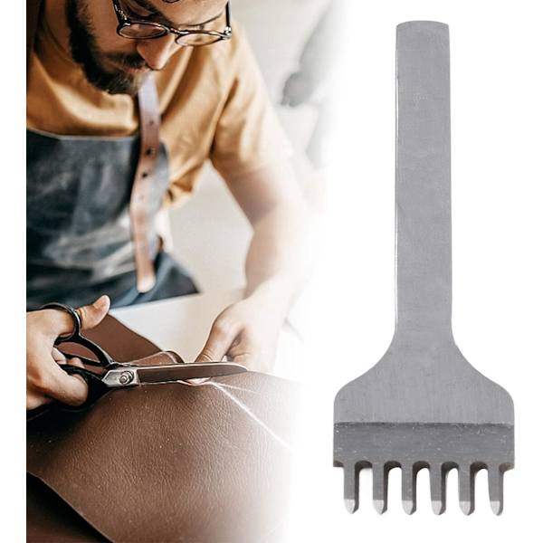 Lädersömnadssyl, 6-tandad sömnadssyl, höghastighetsstål läderpinnhål med fast avstånd för stansning (4 mm)