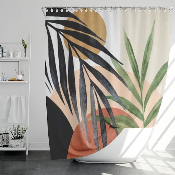 Stoffdusjforheng til bad Mid Century Boho Dusjforheng Abstrakt Tropisk Blad 72\" x 72\"