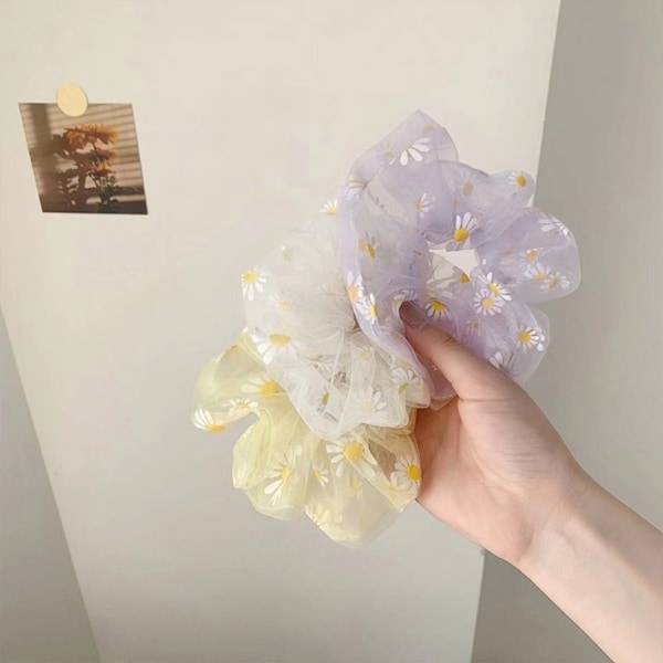 Hair Scrunchie Elastinen Elastinen Kuminauha Hiussolmio Organza Daisy