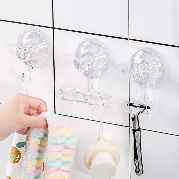 Sugerkop krog, transparent aftagelig tung sugekop krog, kraftig vinduesglasur, 3stk