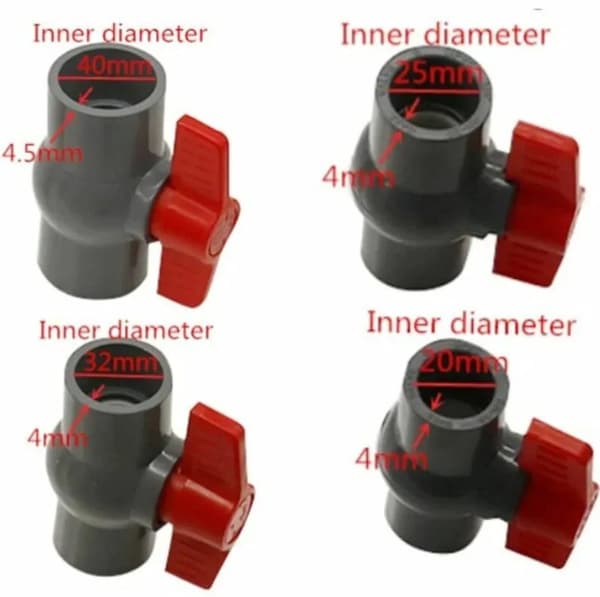 2 stk. 40mm PVC Kuleventil, U-PVC Plast Vannrørventil Rettkoblinger for Flowkontroll og Avstenging