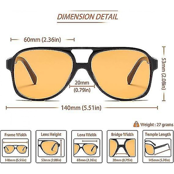 Vintage Retro 70-luvun Aurinkolasit Naisille ja Miehille Klassiset Suuret Neliömäiset Aviator-Kehykset Uv400 Trendikkäät Oranssit Lasit