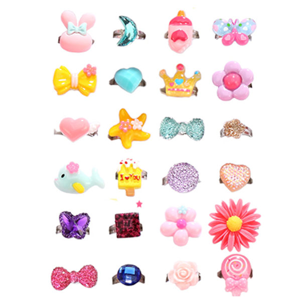 Barn Resin Cartoon Sten Ring Flickor Ring Set 24 st