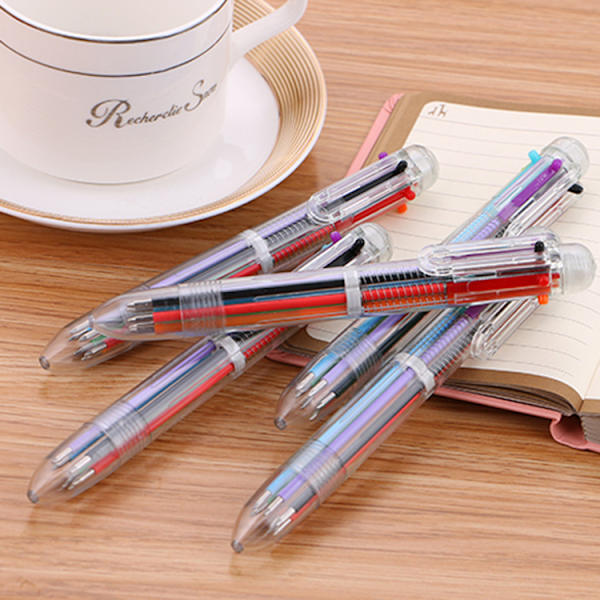 Multifarvet Pen Set - Klikbar Kuglepen med 6 Farver - Regnbue