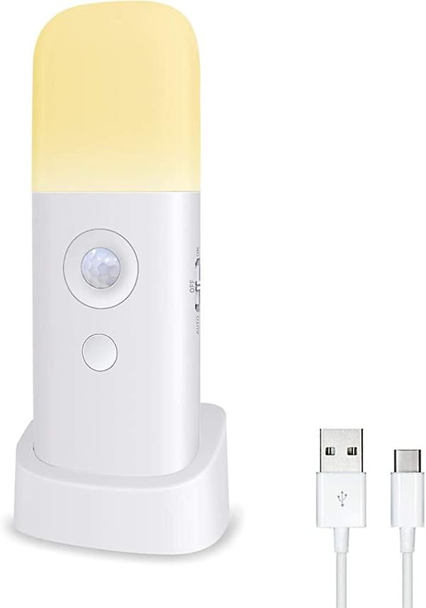 Rörelsesensorljus inomhus med bas, USB-laddningsbart batteri 2000 mAh, dimbart